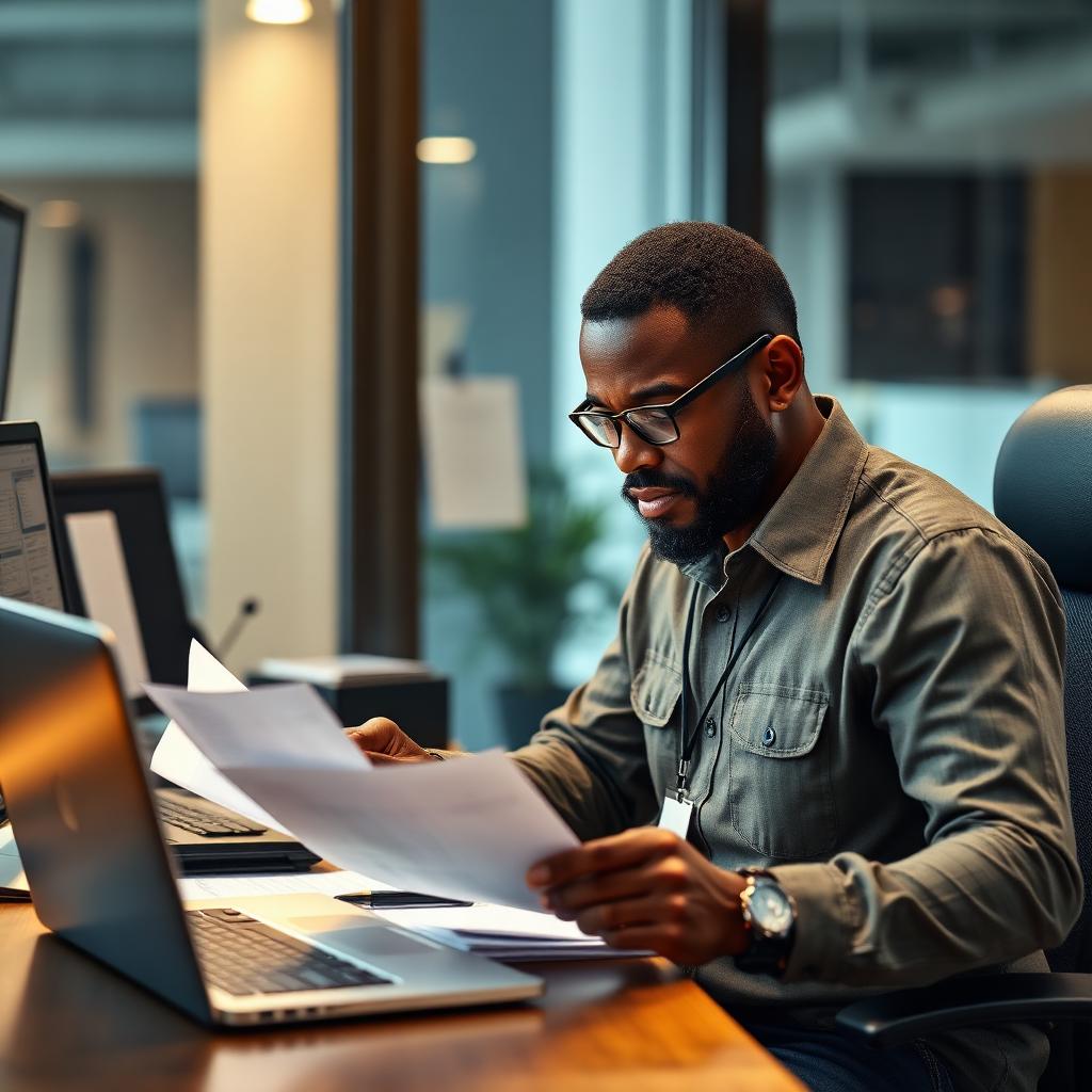Carrier reviewing dispatch paperwork and business documents